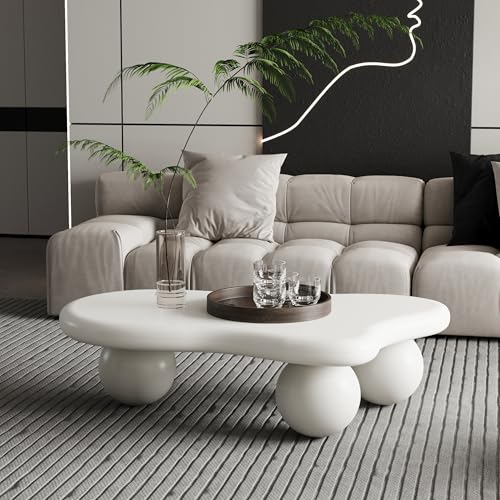 40” Cloud Coffee Table with 3 Ball Legs, Modern Irregular Center Table for Living Room, Low Cute Small MDF Tea Table for Bedroom, Space Apartment Cream White - color: Cloud-40" White