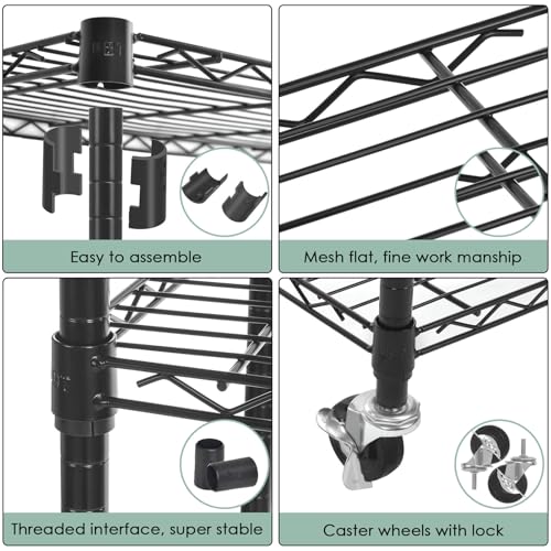 WDT 3-Tier Storage Shelves, Heavy Duty Metal Shelves Wire Rack Shelving Unit, Adjustable Shelf with Wheels for Home Office Garage Kitchen Bathroom,23.4" Wx13.6 Dx32.5 H - size: 3Tier 23.4"W x 13.6"D x 32.5"H