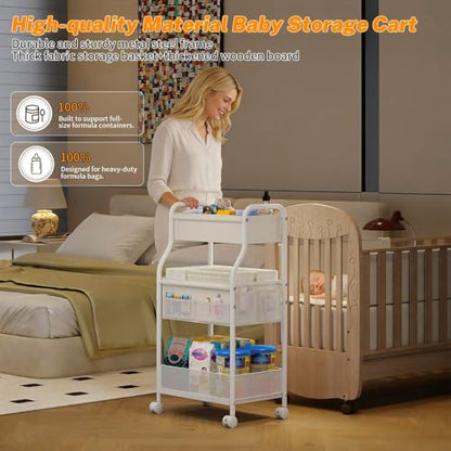 3-Tier Diaper Caddy Organizer & Rolling Cart,Metal Utility Cart with 4+2 Dividers & Lockable Silent Casters, Mobile Storage Cart for Nursery Essentials, Multi-Purpose for Kidsroom Changing Table