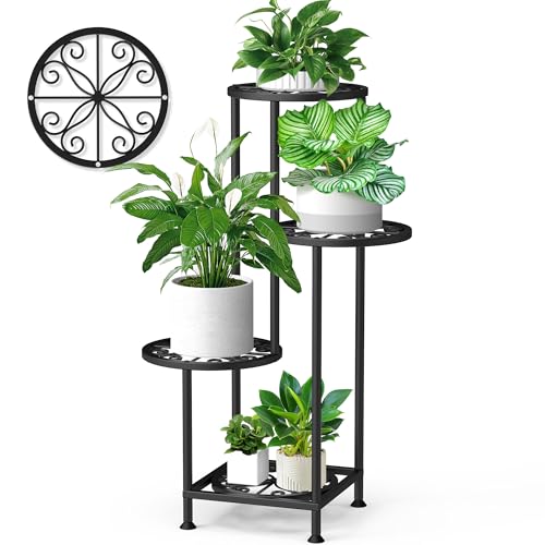 4 Tier Plant Stand Indoor Outdoor, Metal Flower Shelf Display Holder, Multiple Plants Corner Tall Flower Holders for Patio Balcony Porch Garden Living Room (Black) - color: Flower Black, size: 4 Tier
