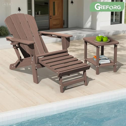 Patio Side Table, Small Rectangular HDPE Adirondack End Table for Outdoor Use in Pool, Garden, Lawn, Backyard,Brown - color: Brown