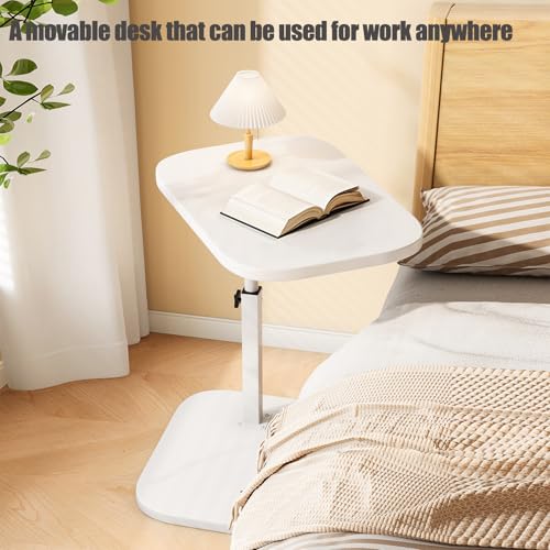 Pedestal Adjustable C Shaped End Tables for Small Spaces Side Table，Desktop can Turn 360° and The Height of The Sofa Side Table can be Adjusted - color: White-height-adjustable Table-1pcs
