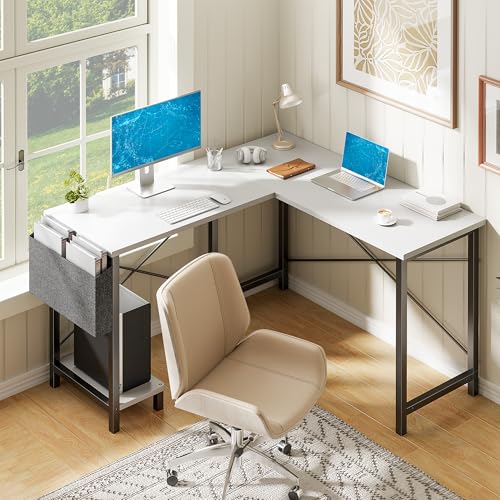 Alpen L Shaped Gaming Desk, Small Computer Desk, 50 Inch Wide Corner Desk, Work from Home Desk, Study Table for Bedrooms, PC Writing Table with Storage and Reversible Shelf, White - color: White, size: 50 Inches