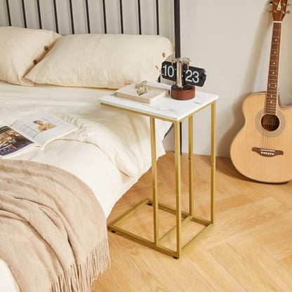 Aibiju Small Side Tables C Shaped, End Table, Small Table Stand for Living Room Bedroom, Little Bedside Table Faux Marble+Gold YD-TM051G - color: Marble Grain Tabletop+gold Legs