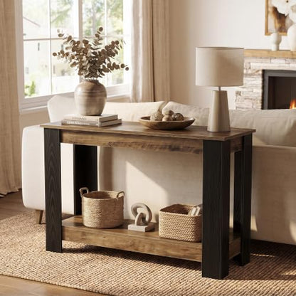 Tribesigns 41" Console Table for Entryway, Narrow Sofa Table Behind Couch | 2-Tier Modern Farmhouse Accent Furniture for Hallway, Living Room, Industrial Black & Rustic Brown