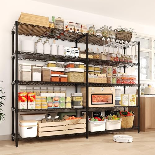 Garvee Storage Shelves 70" H Wire Shelving Rack, 5-Tier Garage Shelving Heavy Duty Metal Storage Shelves for Kitchen Pantry Room, Load 1325 LBS, Adjustable Wire Rack Shelf for Garage Basement