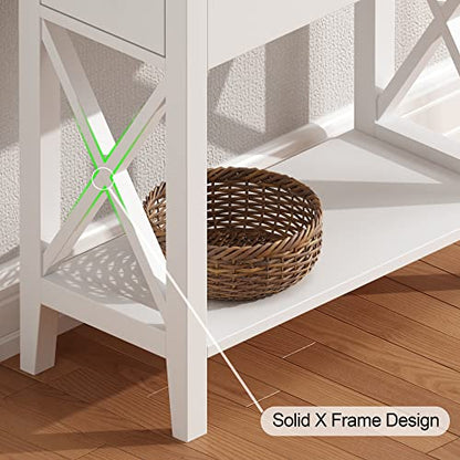 ChooChoo End Table, Flip Top Narrow End Table with Drawer | Narrow Side Table with Flip Top, Accent Small Side Table Nightstand for Living Room, Bedroom, and Small Spaces, White - color: White, size: 1 Pack, style: Without Power