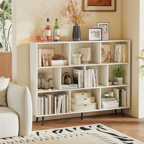 Tangkula 10-Cube Bookcase, Modern 55”L Storage Bookshelf with 5 Tapered Metal Legs & 2 Anti-Tip Kit, Freestanding Display Rack for Living Room, Study Room (White, Large 10-Cube) - size: Large 10-Cube