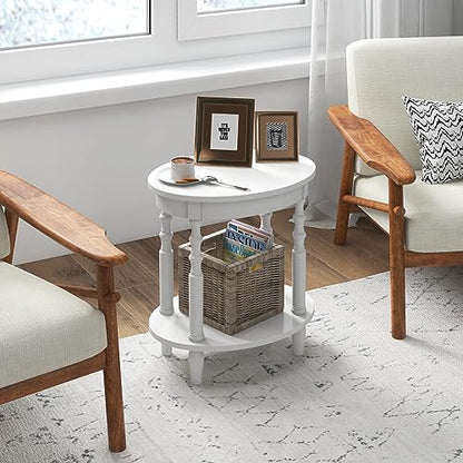 Giantex Oval End Tables Set of 2, 2-Tier Side Tables with Storage Shelf & Solid Wood Legs, Modern Living Room Accent Table, Wood Nightstand for Bedroom, Small Space, 20.5"L x 15.5"D x 24.5"H, White - color: White