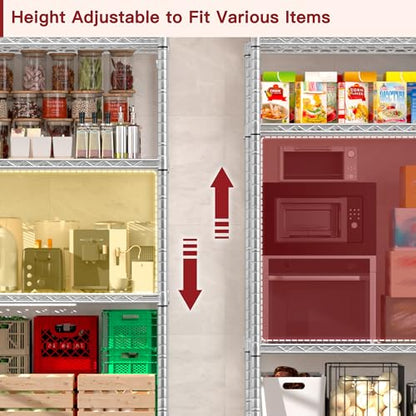 PrimeZone 75" H Wire Shelving 5 Tier Slim Steel Storage Metal Shelves with Wheels,Adjustable Kitchen Utility Shelving Unit,Pantry Rack Rolling Metal Shelf Chrome 24" Wx18 Dx75 H - size: 24" W x 18" D x 75" H