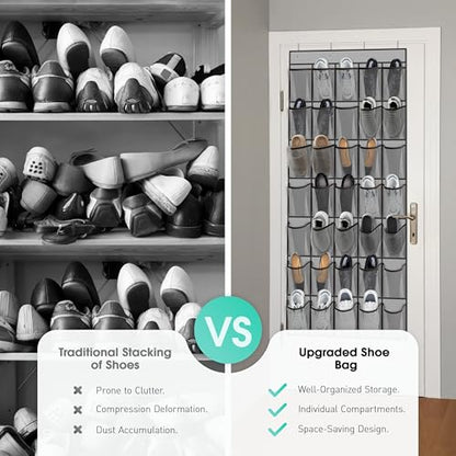 WVM Over the Door Shoe Organizer with 35 Breathable Mesh Pockets, Hanging Shoe Organizer for Door with 4 Metal Hooks, Large Capacity Closet Storage for Shoes, Accessories, Grey - style: Grey
