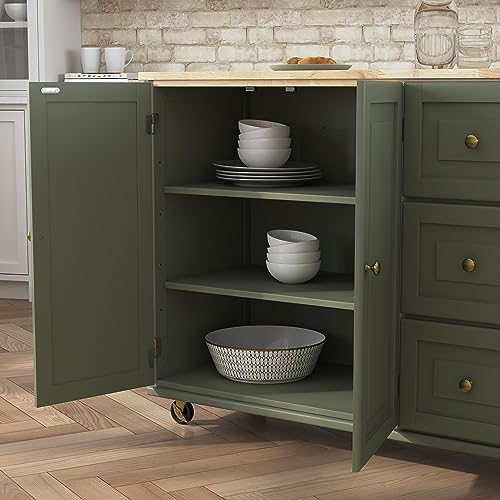 Homestyles Mobile Kitchen Island Cart with Wood Top and Dropleaf Breakfast Bar, 18" D x 53.5" W x 36" H, Green - color: Green