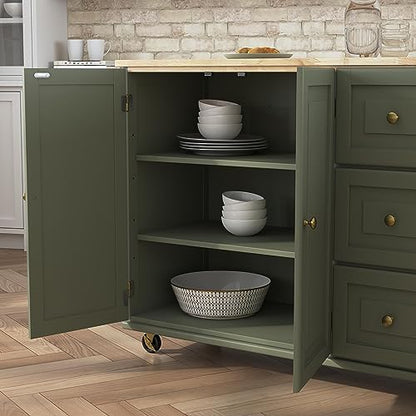 Homestyles Mobile Kitchen Island Cart with Wood Top and Dropleaf Breakfast Bar, 18" D x 53.5" W x 36" H, Green - color: Green