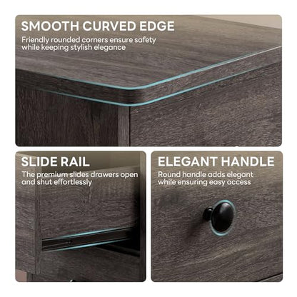 LIKIMIO Nightstand with Charging Station, 3 Drawers Modern for Bedroom - color: Charcoal Grey