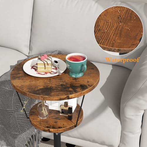 Small Side Table, 2 Tier Drink Table, Height Adjustable Round End Table, Pedestal Side Table for Small Spaces in Living Room, Bedroom, Brown - color: Brown-2 Tier