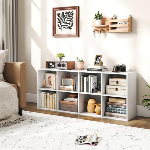 NAFORT 8-Cube Bookcase, 3-Tier Cubby Storage Organizer with 2 Anti-Tipping Kits, Vertical/Horizontal Display Shelf for Living Room, Bedroom, Study, Office, 48" W×11.5" D×24" H, White