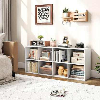 NAFORT 8-Cube Bookcase, 3-Tier Cubby Storage Organizer with 2 Anti-Tipping Kits, Vertical/Horizontal Display Shelf for Living Room, Bedroom, Study, Office, 48" W×11.5" D×24" H, White