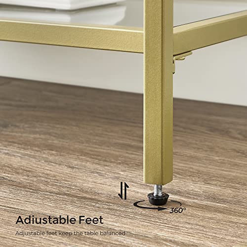 VASAGLE 51.2 Inch Console Table with 3 Shelves, Sofa Tables, Modern Entryway Table, Metal Frame, Tempered Glass Shelf, Entryway Living Room Bedroom, Metallic Gold and Transparent ULGT024A01 - color: Metallic Gold + Transparent, size: 51.2"W
