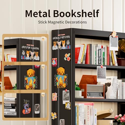 70.9" H Metal Bookshelf, Adjustable Bookcase, 5-Tier Heavy Duty Bookshelf with Bookend, Tall Bookshelves, Bookcase Shelf for Living Room, Office, Library,Classroom (Black-37.4W) - color: Black, size: 37.4" Wide