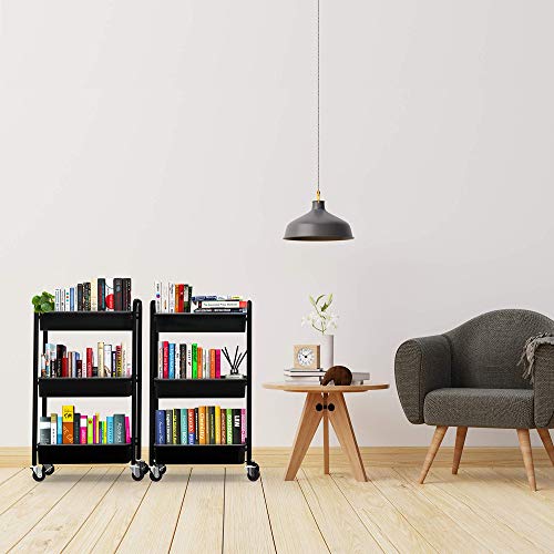 3-Tier Rolling Metal Storage Organizer - Mobile Utility Cart, Kitchen Cart with Caster Wheels (Black) - color: Black