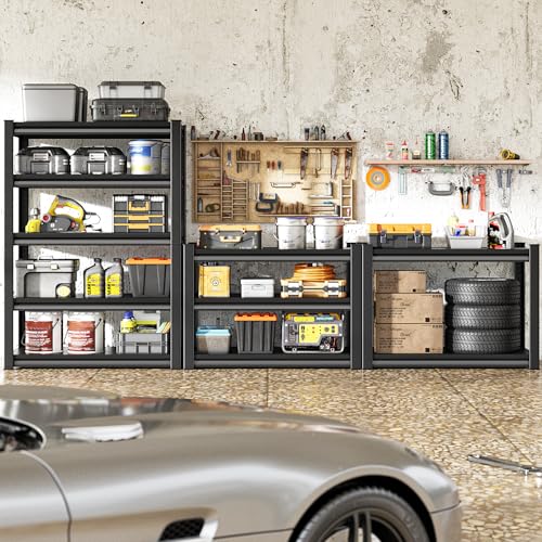 Metal Storage Garage Shelving - 5 Tier 48'' Wide 3000 Lbs Heavy Duty Utility Shelves Freestanding - Adjustable Rack Units for Kitchen Pantry Basement - 48" W x 24" D x 78" H Black - size: 48"Wx24"D-5T