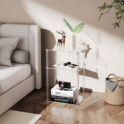 Clear Acrylic Side Table, 3-Tier End Table for Living Room, Small Bedside Tables Nightstand for Bedroom, Home Decor Accent Table, 15.7" L x 11.8" W x 23.6" H - size: 1-Pack
