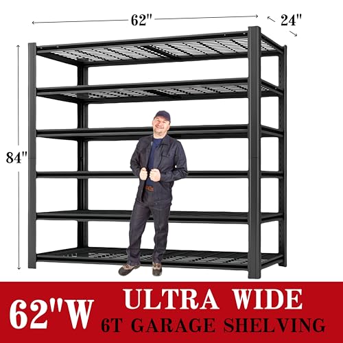 6T 62" W x 24" D x 84" H Garage Shelving Heavy Duty Metal Shelving 6000LBS Storage Shelves Adjustable Metal Shelves for Storage Industrial Garage Shelves for Warehouse Basement - size: 6T 62" W x 24" D x 84" H