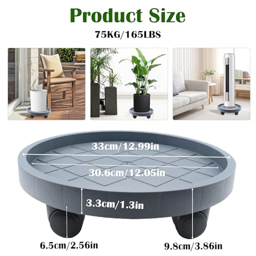 K KASONIC 12 Inch Plant Caddy with Wheels, 220LBS Capacity Rolling Plant Stand Dolly, 2 Pack Round Planter Saucer Mover Base Tray for Indoor Outdoor Potted Plants, Includes 5M Tearable Plant Ties