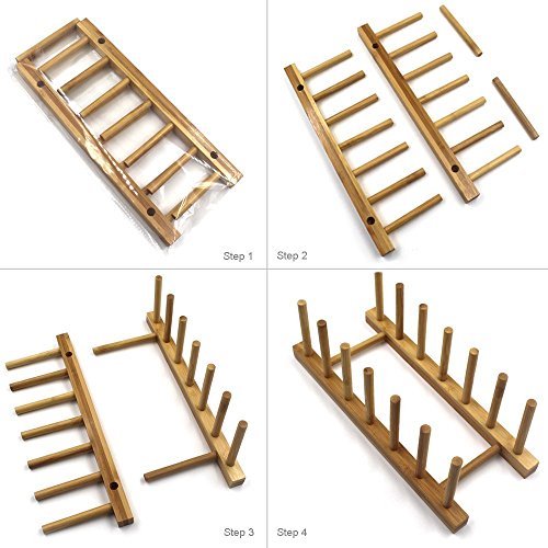 INNERNEED Bamboo Wooden Dish Rack, Vertical Plate & Lid Organizer | for Kitchen Cabinet or Countertop, Drying Stand for Dishes, Cutting Boards - size: Pack of 1