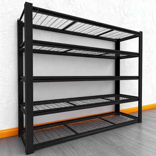 62" W Garage Shelving 3500LBS，Airflow Design， Double-Layer Reinforced Support,5 Tier Adjustable Metal Shelving，for Garage, Warehouse,Basement, Storage Room, Supermarket - size: Black 72"*62"*24" 5T