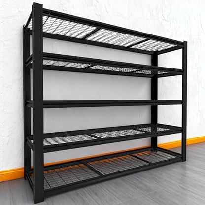 62" W Garage Shelving 3500LBS，Airflow Design， Double-Layer Reinforced Support,5 Tier Adjustable Metal Shelving，for Garage, Warehouse,Basement, Storage Room, Supermarket - size: Black 72"*62"*24" 5T