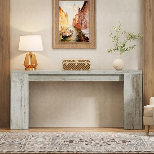 Tribesigns 70.9-Inch Extra Long Console Table, Farmhouse Wood Sofa Table Behind Couch, Narrow Entryway Accent Table for Living Room, Hallway, Entrance, Foyer (Distressed White) - color: Distressed White