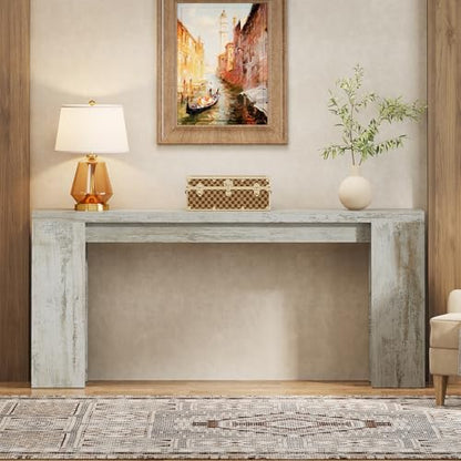 Tribesigns 70.9-Inch Extra Long Console Table, Farmhouse Wood Sofa Table Behind Couch, Narrow Entryway Accent Table for Living Room, Hallway, Entrance, Foyer (Distressed White) - color: Distressed White