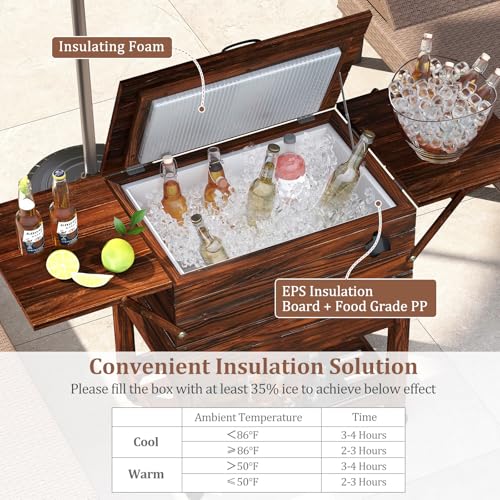 Tangkula Wooden Patio Cooler, Outdoor Ice Chest Beverage Bar, Cooler Table for Poolside, Backyard, Party, BBQ - size: Large
