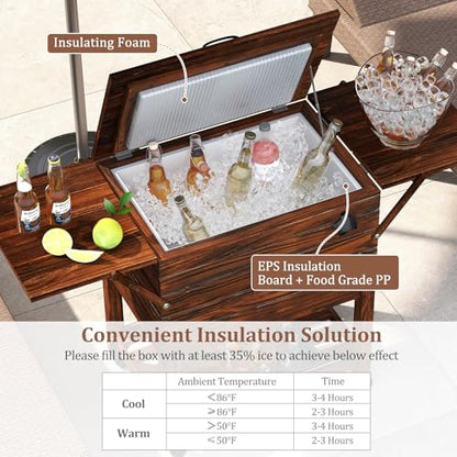 Tangkula Wooden Patio Cooler, Outdoor Ice Chest Beverage Bar, Cooler Table for Poolside, Backyard, Party, BBQ - size: Large