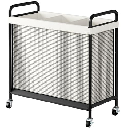 WOWLIVE Laundry Hamper 3 Section, 120L Rolling Laundry Basket with wheels and Removable Liner Bag, Laundry Sorter with Metal Handle, Large Clothes Hamper for Laundry Room, Bathroom and Dorm, Beige - size: 3-Section