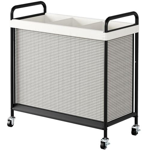 WOWLIVE Laundry Hamper 3 Section, 120L Rolling Laundry Basket with wheels and Removable Liner Bag, Laundry Sorter with Metal Handle, Large Clothes Hamper for Laundry Room, Bathroom and Dorm, Beige - size: 3-Section
