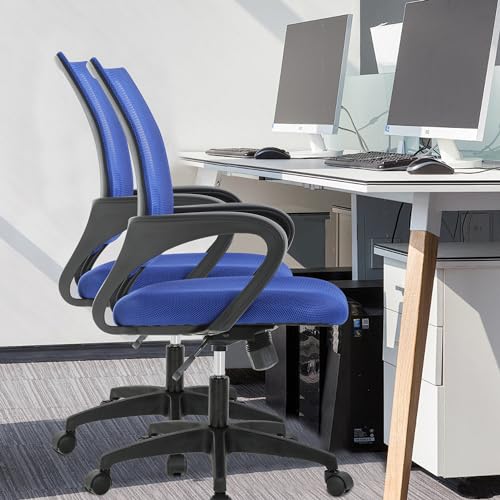 BestOffice Ergonomic Office Chair | Mid-Back Swivel Desk Chair | Dark Blue | with Lumbar Support, Adjustable Height & Breathable Backrest | Sponge Seat & Rolling Wheels | for Home, Office | Pack of 1 - color: Dark Blue, style: pack of 1