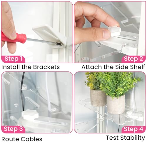 LUVCOSY 1 Pack Rectangular Acrylic Side Mount Bracket Shelf for IKEA Milsbo Tall & Wide Greenhouse Cabinet - 8mm Thick, Small Plant Display Shelf (Cabinet not included)