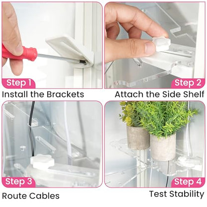 LUVCOSY 1 Pack Rectangular Acrylic Side Mount Bracket Shelf for IKEA Milsbo Tall & Wide Greenhouse Cabinet - 8mm Thick, Small Plant Display Shelf (Cabinet not included)