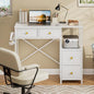 3IngSeagulls Small Computer Desk with 4 Fabric Drawers, Simple Writing Desk for Home Office, Compact Study Desks for Small Spaces, Kids Desk Study for Bedroom, White - color: White