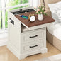 18" Farmhouse Accent Nightstand with Charging Station, Brown | End Table with 3 Drawers Storage, Side Table, Bedside Cabinet for LivingRoom Bedroom Office - color: Brown