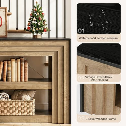 Tribesigns 63" Long Console Table, Farmhouse 3-Tier Entryway Table with Storage, Narrow Wooden Sofa Table Behind Couch, Living Room, Hallway, Foyer, Brown & Black