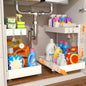 Under Sink Organizer 2 Pack, 2-Tier Metal Slide-Out Cabinet Organizer and Storage for Bathroom Kitchen, Height Adjustable Under Sink Storage Shelf with Pull-Out Drawer (2 Sets)