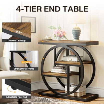 Tribesigns End Table for Living Room, 4-Tier Narrow Side Table with Storage Shelves, Industrial Bedside Table for Bedroom, Wood Small Sofa Side Table with Geometric Metal Frame (1 PC, Rustic Brown) - color: Rustic Brown