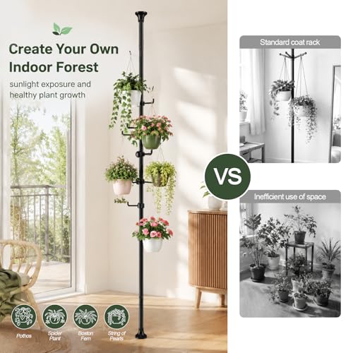 Coat Rack Freestanding, 56 to 125 inch Adjustable Tension Rod Hanger with 12 Hooks for Hanging Coat, Plant,Jacket, Hat, Scarf, Suitable for Living Room, Balcony, Kitchen Black - color: Black