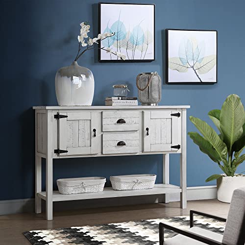 LKTART Solid Wood Farmhouse Console Table,Sofa Table with Storage Drawers and Shelves,Entryway Table for Entry Hallway Foyer Sofa Side Table,Easy Assembled (46.5" Antique White) - color: Antique White