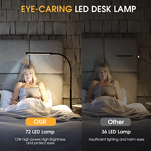 Voncerus LED Desk Lamp with Clamp, Eye-Caring Clip on Lights for Home Office, 3 Modes 10 Brightness, Long Flexible Goose-Neck, Metal, Swing Arm Architect Task Table Lamps with USB Adapter, Black - color: ‎S1 Black
