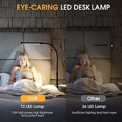 Voncerus LED Desk Lamp with Clamp, Eye-Caring Clip on Lights for Home Office, 3 Modes 10 Brightness, Long Flexible Goose-Neck, Metal, Swing Arm Architect Task Table Lamps with USB Adapter, Black - color: ‎S1 Black