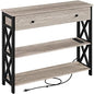 Topeakmart 40 Inch Console Table with 2 Outlets and 2 USB Ports, Extra Long Entryway Table with Drawer and X-Shaped Design, Narrow Sofa Table for Living Room and Hallway Gray - color: Grey, style: with Power Outlet